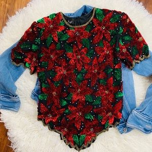 Silk Sequin Poinsettia with beading detail Medium... needs zipper replaced!